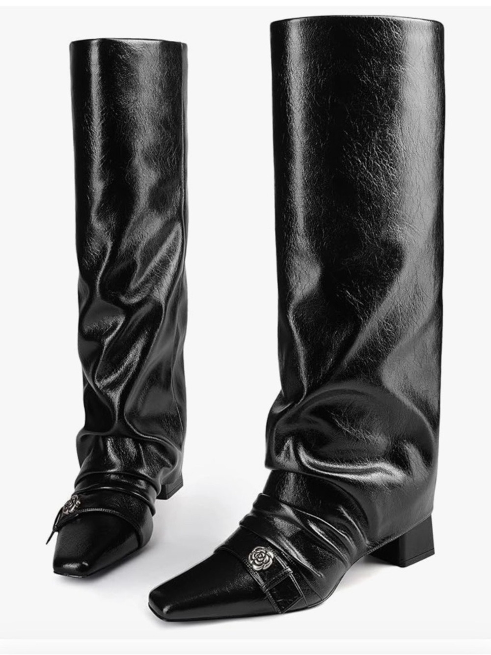 Knee High Boots Chunky Heel Fold Over Slouchy Boots Size 6.5 - Picture 7 of 17